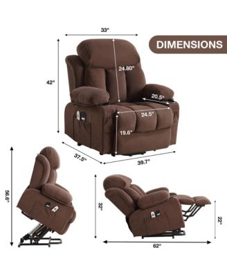 Power Lift Recliner Chair with Heat and Massage Electric Fabric Recliner Chair for Elderly with Side Pocket, USB Charge Port, Remote Control for Living Room (BROWN)