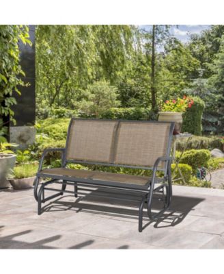 2-Person Outdoor Glider Bench, Patio Double Swing Rocking Chair Loveseat w/Powder Coated Steel Frame for Backyard Garden Porch, Light Mixed Brown