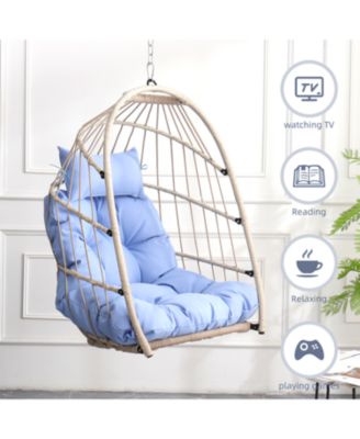 Outdoor garden rattan egg swing chair hanging chair PE hanging chair blue