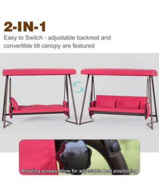 Outdoor Patio 3 seaters Metal Swing Chair Swing bed with Cushion and Adjustable Canopy Red Color