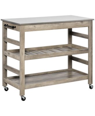 Gray Kitchen Helper: Rolling Cart with Stainless Steel Countertop