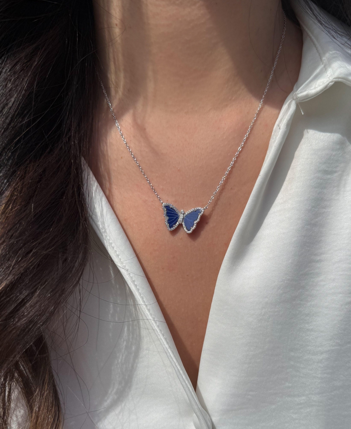 Kamaria Butterfly Necklace With Blue Lapis In 14k Gold Plated Sterling Silver