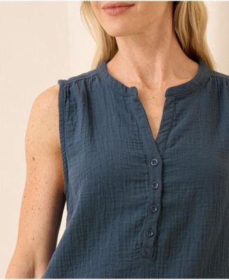 Women's Organic Cotton Coastal Double Gauze Henley Tank