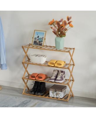 Bamboo Foldable Shoe Rack, Free Standing Shoe Organizer Storage Rack, 4 Tier