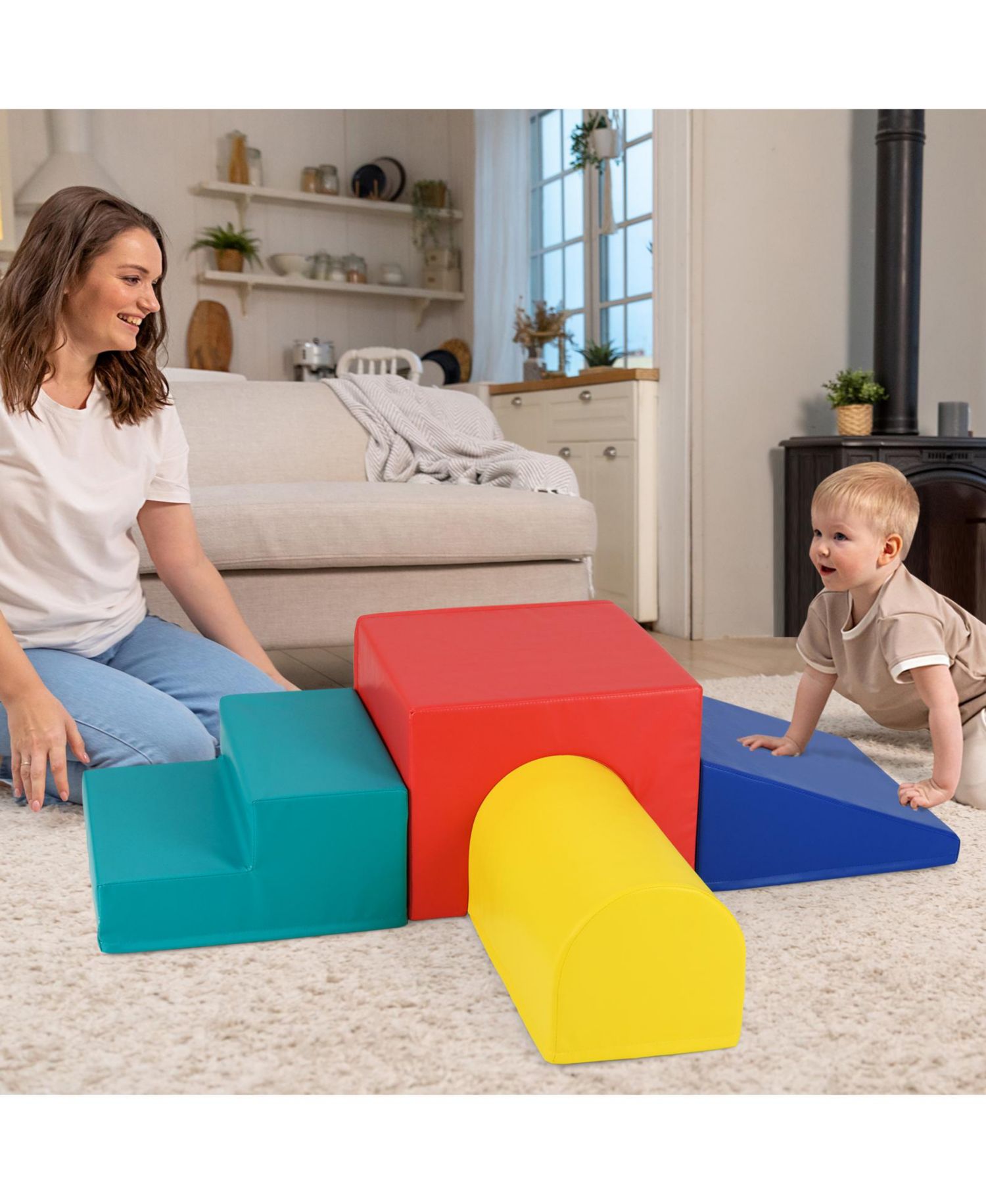 Toddler Climb & Crawl Activity Playset Blocks w/ Waterproof PU Cover EPE Foam Multi-color