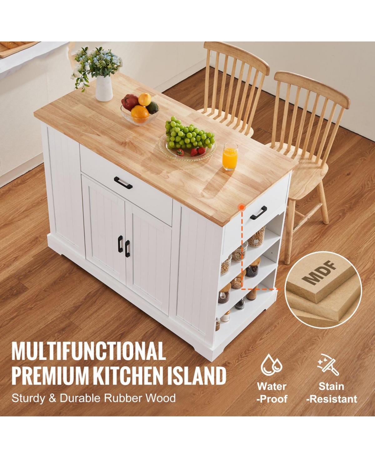 Kitchen Serving Cart with Drawer and Shelves, Mobile Storage Cabinet for Daily Use