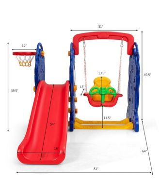 Toddler 3 in 1 Climber and Swing Set Climber Slide Playset w/Basketball Hoop