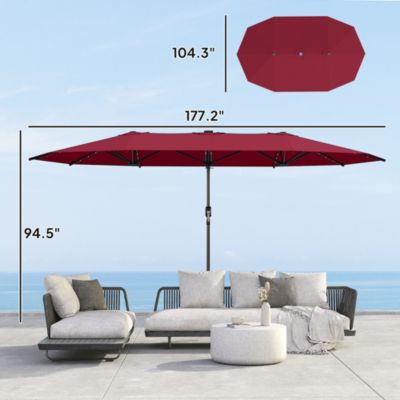Double-Sided Sun Umbrella, Garden Parasol with Light,
