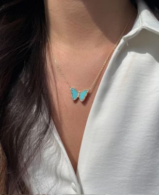 Butterfly Necklace with Turquoise in 14k Gold Plated Sterling Silver