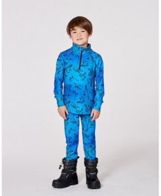 Big Boys Two-Piece Thermal Underwear Set Blue Gradient Dinosaur Print