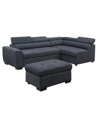 97" Dark Gray Fabric Sleeper Sofa Sectional with Adjustable Headrest and Storage Ottoman