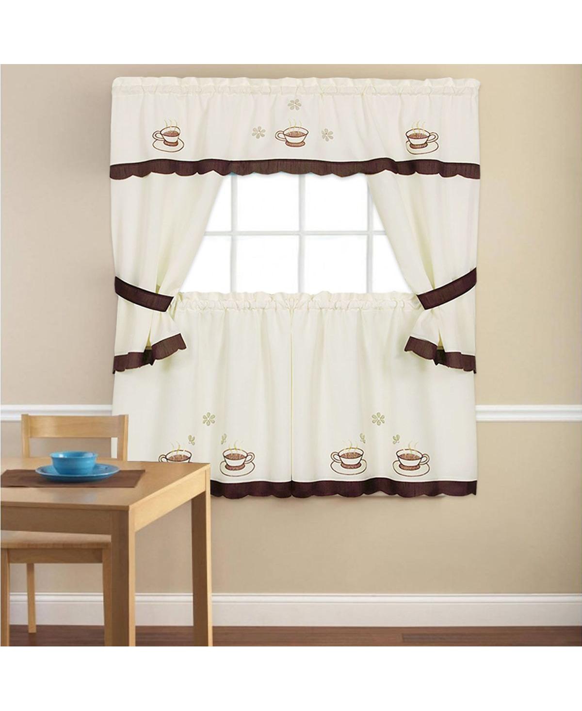 Cuppa Joe Complete Cottage Kitchen Curtain Tier & Valance Set - 57 in. W x 24 in. L - Beige