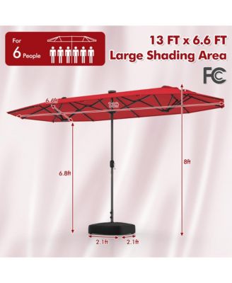 13 FT Patio Umbrella Double-Sided Market Umbrella w/ 36 Solar-Powered LED Lights