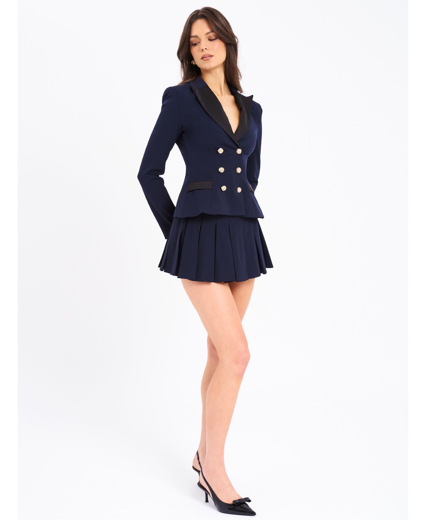 Женская юбка-шорты Miss Circle Nasya Navy Blue Pleated Mini Skort, цвет: Тёмно-синий — фото 6