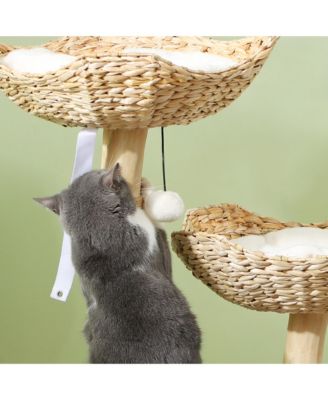 Modern Cat Tree with Wooden Scratching Posts, Condo, Beds & Cushions