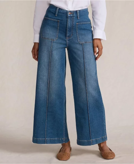 Petite Recover Denim High Rise Patch Pocket Extra Wide Leg Crop Jeans - Indigo tide blue