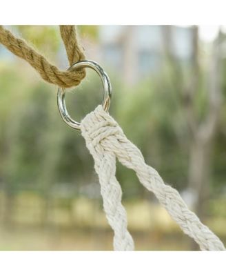 2-Person Hammock Chair Macrame Swing with Soft Cushion, Hanging Cotton Rope Chair for Indoor Outdoor Home Patio Backyard, White