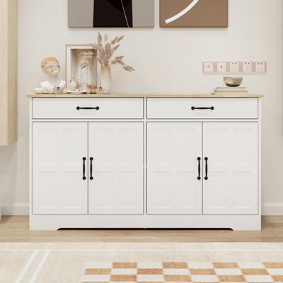 55.91" Farmhouse Sideboard Buffet Cabinet with 2 Drawers and 4 Doors for Dining Storage