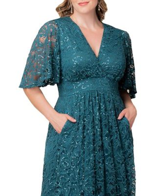 Plus Size Luminous Sequin Lace Evening Gown with Pockets