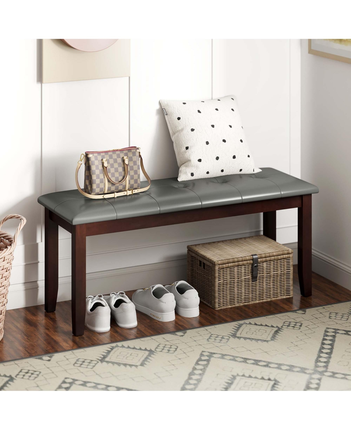 Gymax Upholstered Dining Bench w/Padded Seat for Kitchen Bedroom Entryway