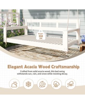 Patio Wooden Twin Size Porch Swing Daybed Frame, Garden Swing Bench Chair with 4 Hanging Ropes for Backyard,Outdoor,White