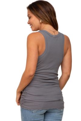Maternity Ivory Ribbed Sleeveless Ruched Tank Top