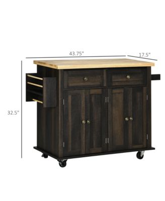 Brown Oak Kitchen Trolley: Rolling Cart with Rubberwood Top & Racks