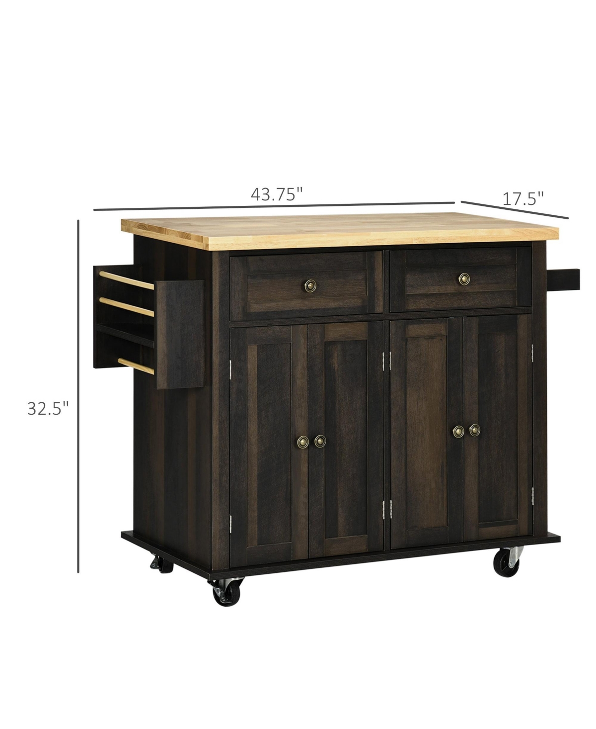 Halifax North America Brown Oak Kitchen Trolley: Rolling Cart with Rubberwood Top & Racks