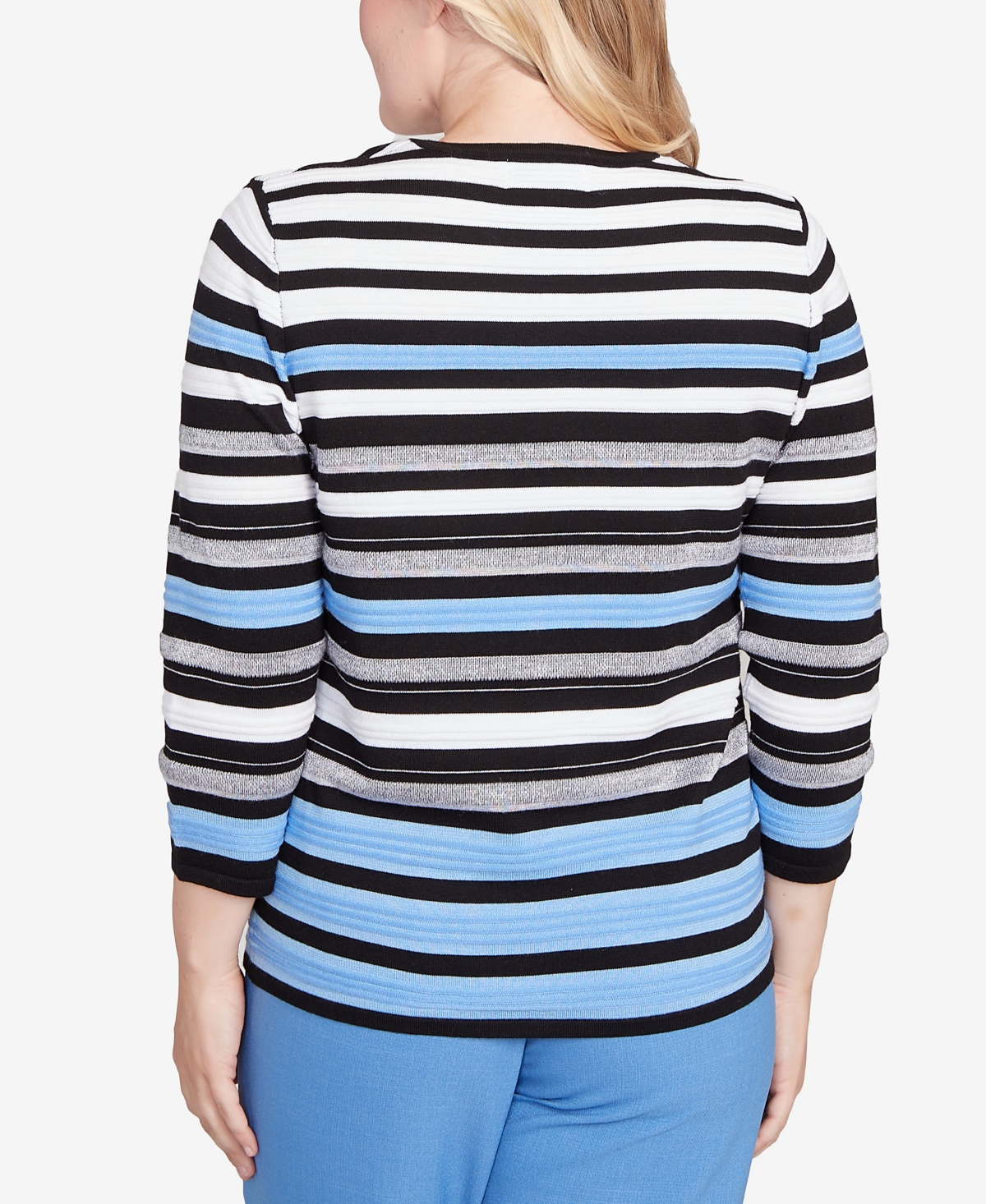 Alfred Dunner Women's Textured Stripe Sweater With Necklace In Blue