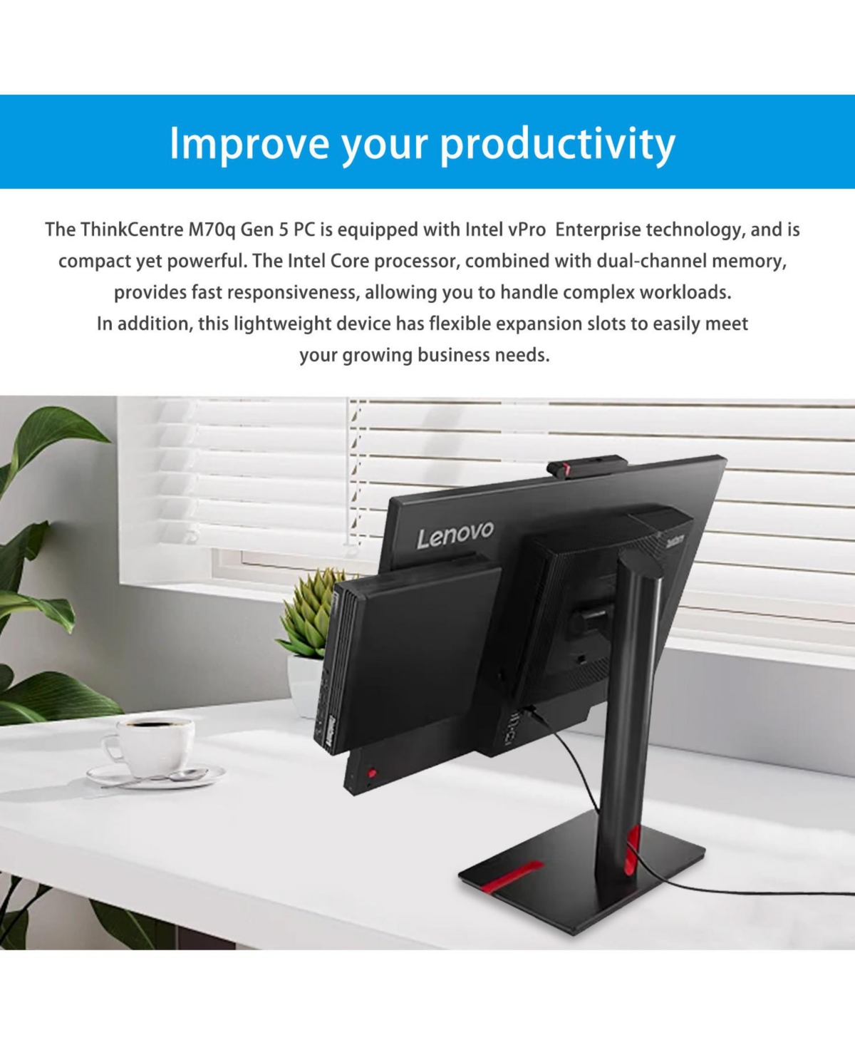 Lenovo ThinkCentre M70q Business Mff Desktop Intel Core i5 14400T 16GB Ram Intel Uhd Graphics 256GB Ssd Storage Windows 11 Pro - Black
