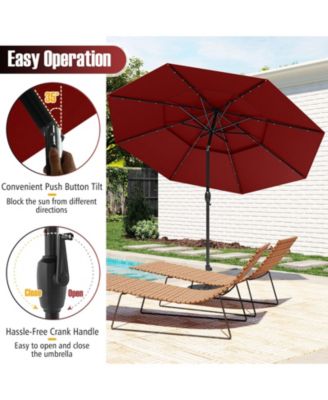 10 FT Solar Patio Umbrella w/ 32 LED Lights 3-Tier Vented Top Tilt Adjustment
