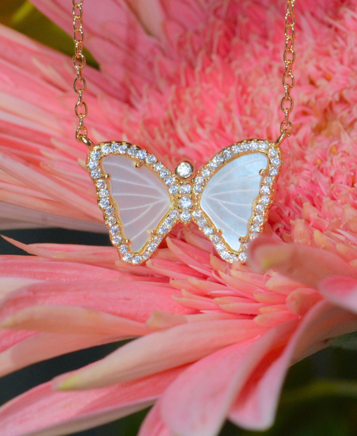 Kamaria Mini Butterfly Necklace With Mother Of Pearl In 14k Gold Plated Sterling Silver