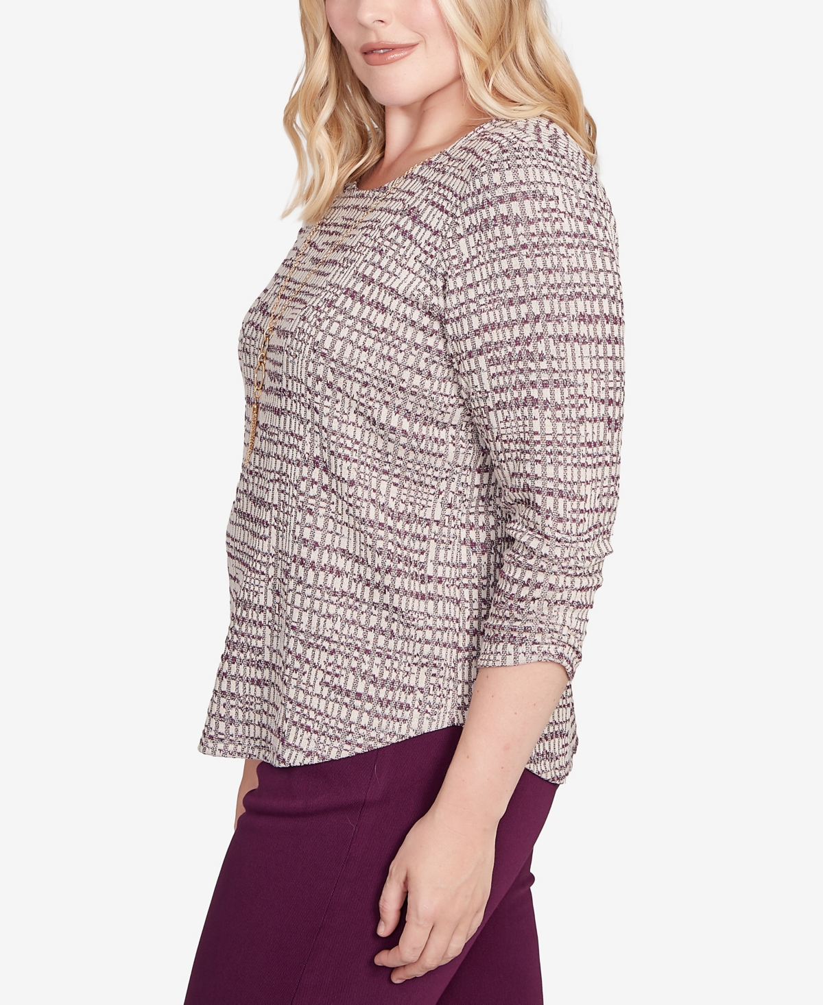 Alfred Dunner Plus Size Urban Legend Textured Shimmer Space Dye Top With Necklace In Multi