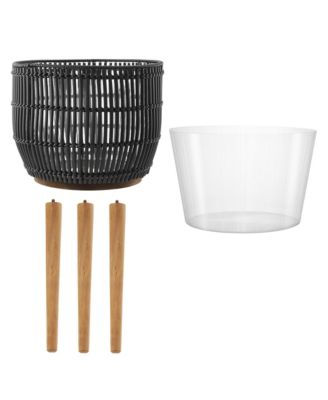 Floor Planter with Wood Legs in Natural, Planter Basket with Stand, Large Plant Pot Cover with Liner