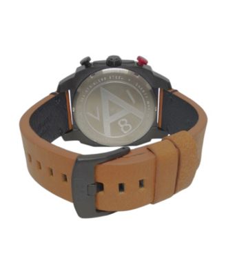 Men's Hawker Hunter Chronograph Retrograde Edition Brown Genuine Leather Strap Watch 45mm