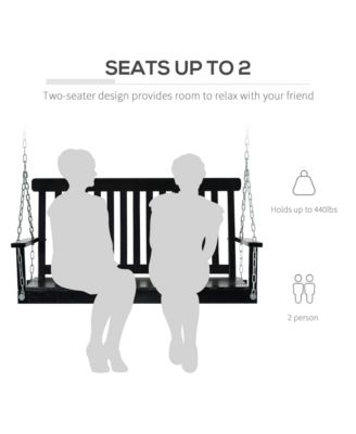2-Seater Hanging Porch Swing Outdoor Patio Swing Chair Seat with Slatted Build and Chains, 440lbs Weight Capacity, Black