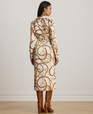 Women's Luxe Twill-Fayella Belting-Print Dress