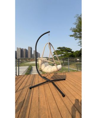 Swing Egg Chair with Stand Indoor Outdoor Wicker Rattan Patio Basket Hanging Chair with C Type bracket , with cushion and pillow,Patio Wicker folding Hanging Chair( Special construction cup holder