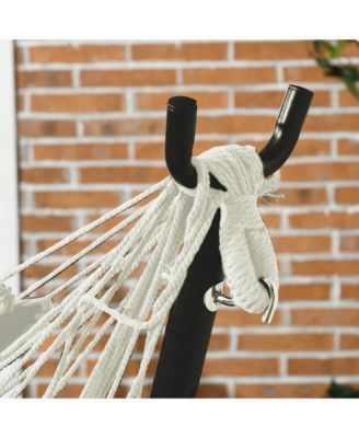 Patio Hammock Chair with Stand, Outdoor Hammock Swing Hanging Lounge Chair with Side Pocket and Headrest, Cream White