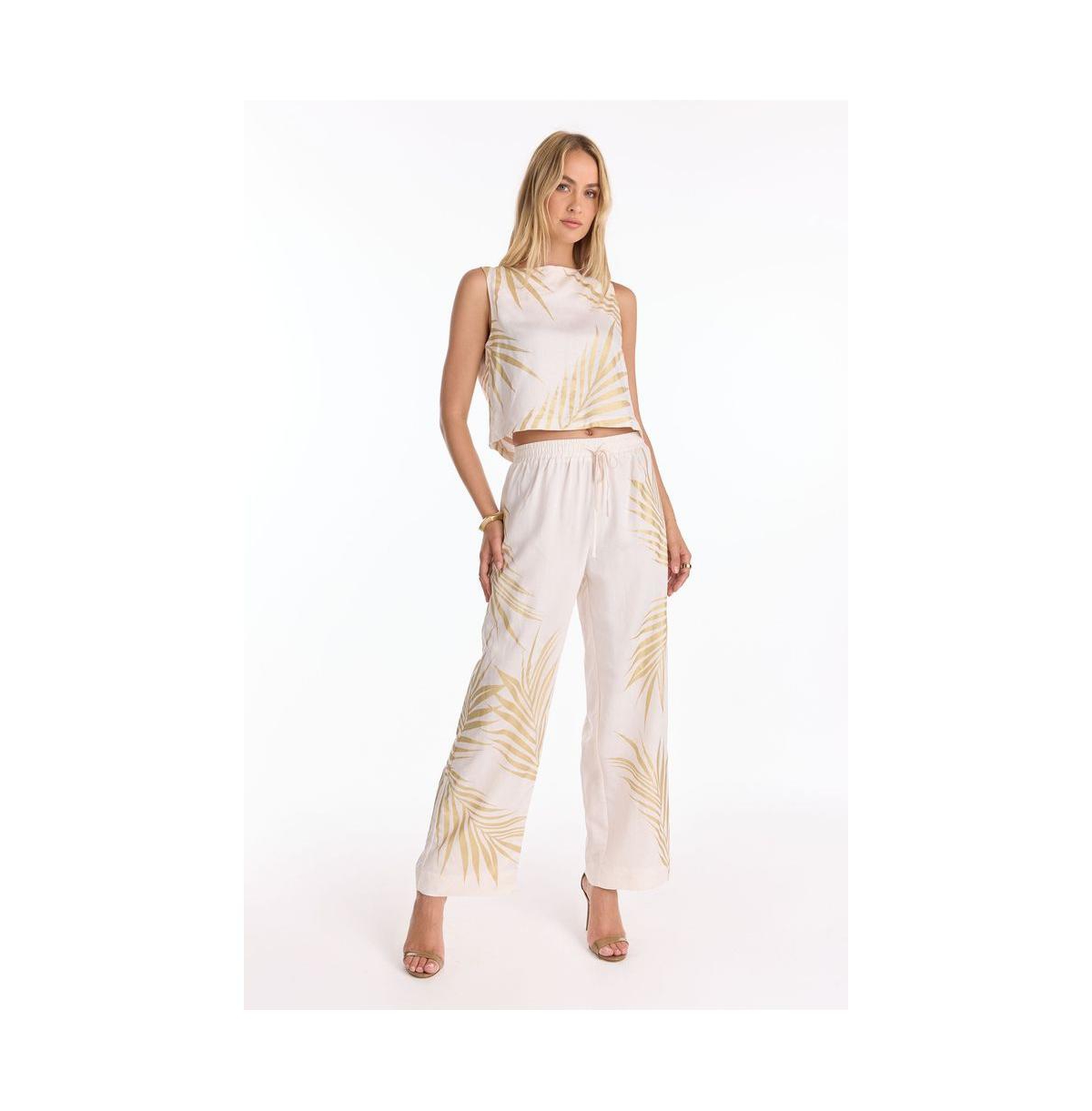 Women's Sola Linen Pant - Gold Palm - Gold palm