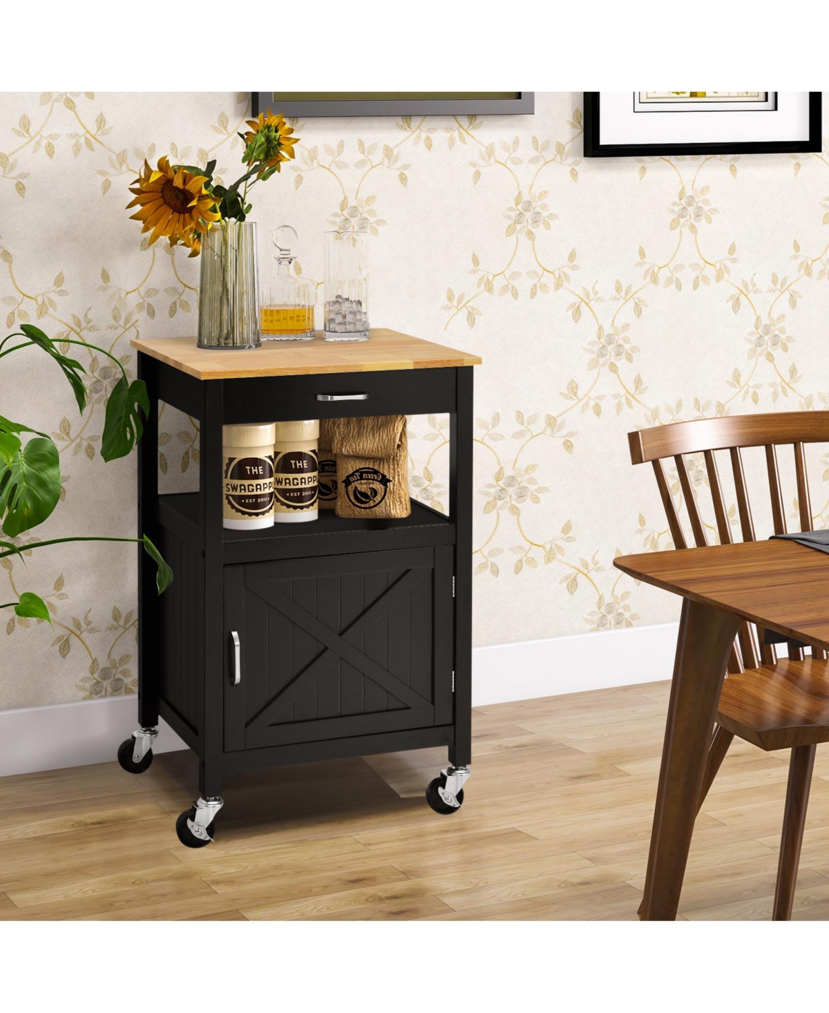 Volenca Rolling Kitchen Island Cart with Drawer and Side Hooks