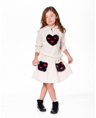 Girl Glittering French Terry Skirt Beige and Black - Child