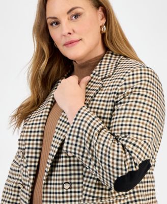 Plus Size Check Faux Double-Breasted Jacket