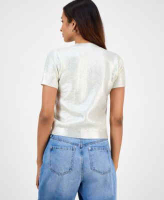 Women's Foiled Short-Sleeve Sweater, Macy's Exclusive 