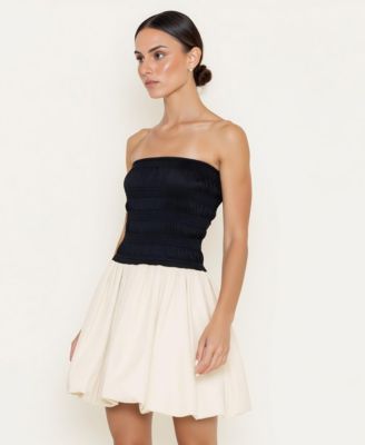 Women's Strapless Smocked Bodice Bubble Hem Mini Dress