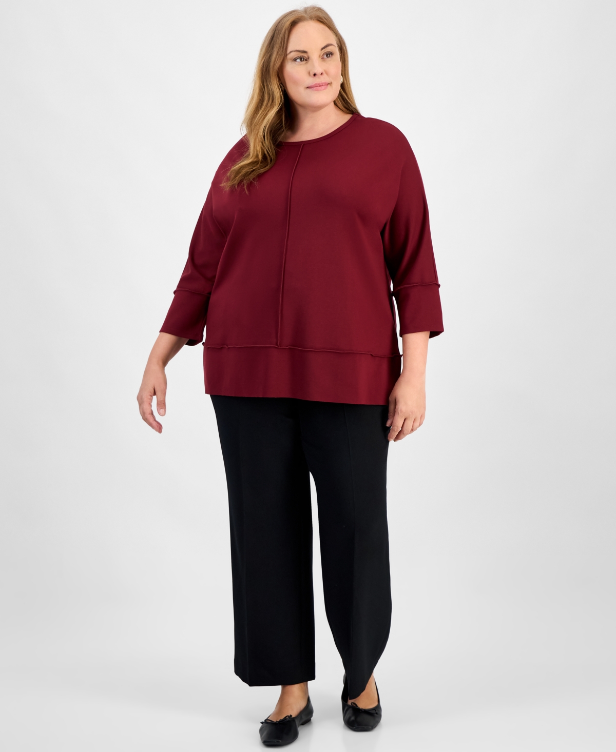 Jones New York Plus Size Serenity Crewneck Dolman-sleeve Top In Burgundy