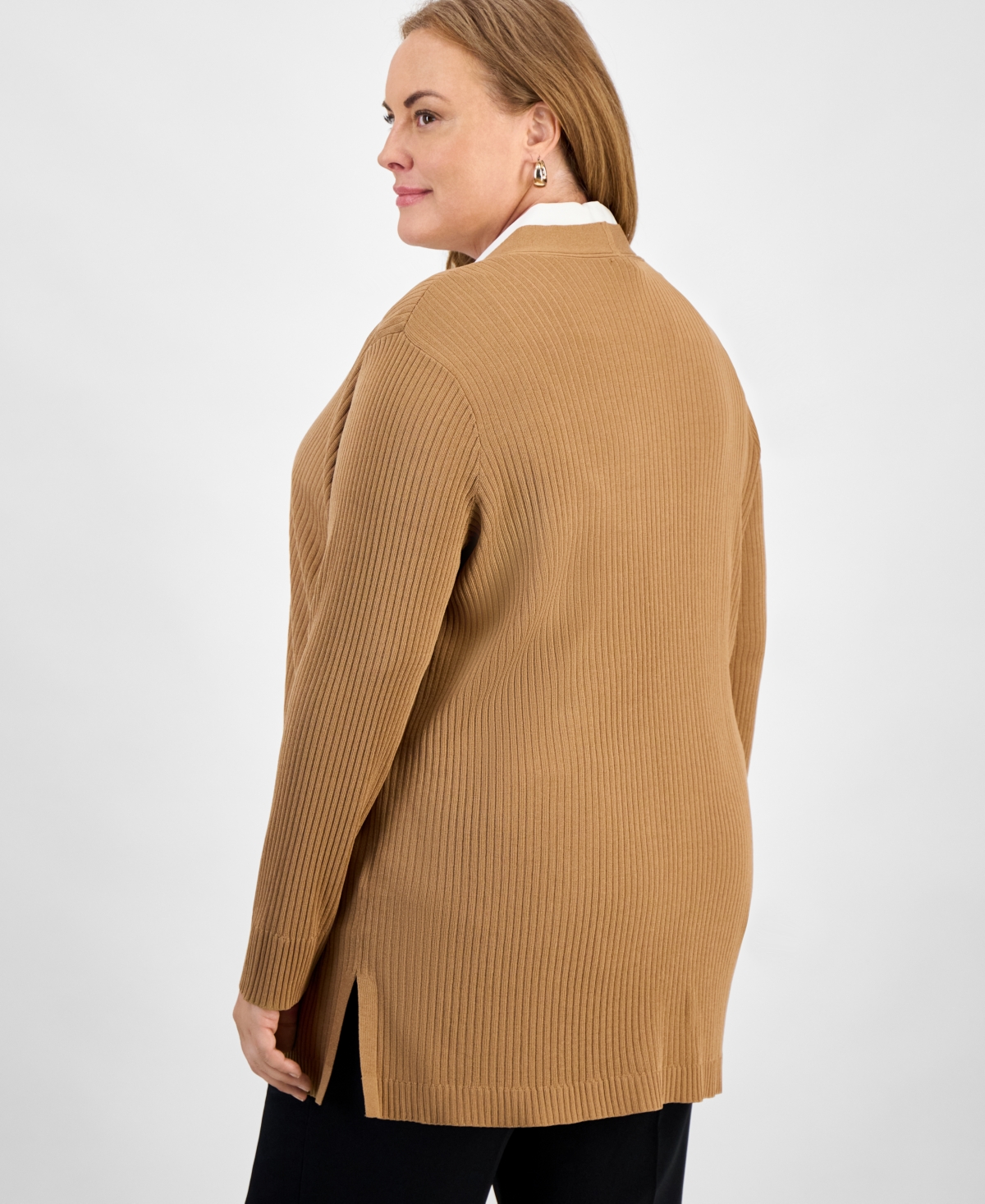 Jones New York Plus Size Open-front Long-sleeve Cardigan In Brown