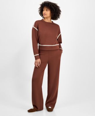 Petite Cozy Whipstitch Long-Sleeve Crewneck Sweatshirt, Macy's Exclusive