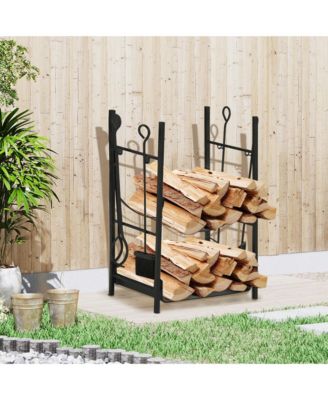 18&amp;#x22; 2-Tier Firewood Log Wood Storage Rack &amp; Accessories