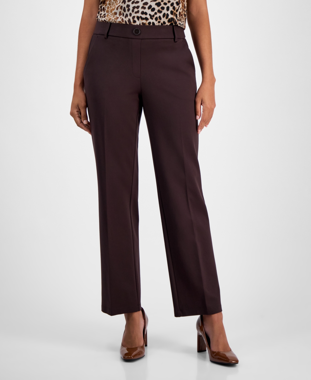Kasper Women's Mid-rise Pull-on Straight-leg Pants, Regular & Petite In Brown